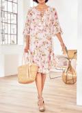 Designer-Kleid mitStickerei ecru-rosenquarz