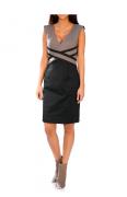 Designer-Kleid taupe-schwarz