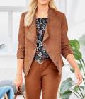 Designer-Lamm-Velourslederjacke mit Ösen cognac