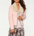 Designer-Lammfelllook-Jacke rosa-creme