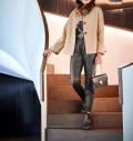 Designer-Lammnappalederhose mit Gürtel graphit