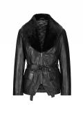 Designer-Lammnappalederjacke mitWebpelz schwarz