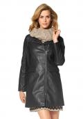 Designer-Lederimitat-Mantel schwarz