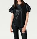 Designer-Lederimitat-Shirt schwarz
