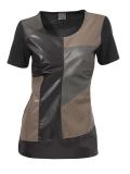 Designer-Lederimitat-Shirt schwarz-taupe