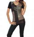 Designer-Lederimitat-Shirt schwarz-taupe