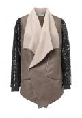 Designer-Lederimitatjacke taupe-schwarz