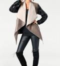 Designer-Lederimitatjacke taupe-schwarz