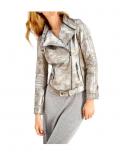 Designer-Lederjacke silber metallic