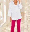 Designer-Leinen-Bluse mit Spitze ecru