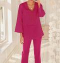 Designer-Leinen-Bluse mit Spitze pink