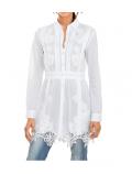 Designer-Longbluse mit Spitze weiß