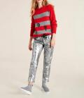 Designer-Longpullover rot-grau