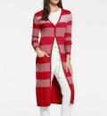 Designer-Longstrickjacke rot-ecru