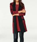 Designer-Longstrickjacke rot-schwarz