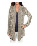 Designer-Longstrickjacke taupe-weiß
