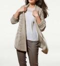 Designer-Longstrickjacke taupe-weiß