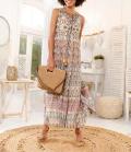 Designer-Maxi-Druckkleid papaya-khaki