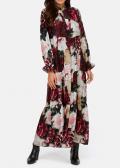 Designer-Maxikleid dunkelrot-ecru-bedruckt