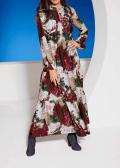 Designer-Maxikleid dunkelrot-ecru-bedruckt