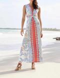 Designer-Maxikleid ecru-bunt