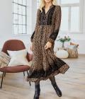 Designer-Maxikleid schwarz-camel