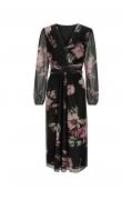 Designer-Mesh-Druckkleid schwarz-rosenquarz