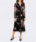 Designer-Mesh-Druckkleid schwarz-rosenquarz