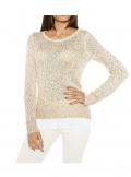 Designer-Paillettenpullover ecru-gold