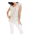 Designer-Paillettentop creme