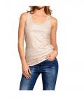 Designer-Paillettentop creme