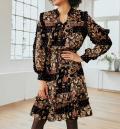 Designer-Paisley-Dessin-Kleid schwarz-rotbraun