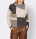 Designer-Patch-Design-Pullover beige-anthrazit