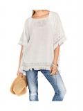 Designer-Poncho mit Häkelspitze ecru