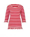 Designer-Pullover mit Fransen ecru-rot