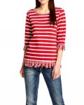 Designer-Pullover mit Fransen ecru-rot