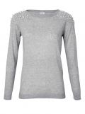 Designer-Pullover mit Perlen grau