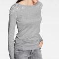 Designer-Pullover mit Perlen grau