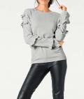 Designer-Pullover mit Rüschen grau-melange