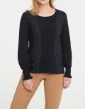 Designer-Pullover mit Spitze schwarz