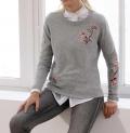 Designer-Pullover mit Stickerei grau