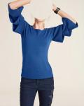 Designer-Pullover mit Volants azurblau