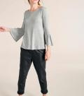Designer-Pullover mit Volants grau-melange