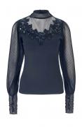 Designer-Pullover mitPlissee-Ärmel marine