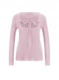 Designer-Rippenshirt mit Zierperlen rosé