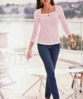 Designer-Rippenshirt mit Zierperlen rosé