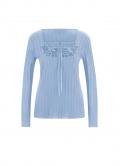 Designer-Rippenshirt mitHäkeleinsatz und Zierperlen bleu