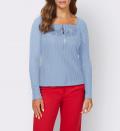 Designer-Rippenshirt mitHäkeleinsatz und Zierperlen bleu