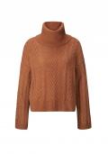 Designer-Rollkragenpullover mitZopfmuster papaya