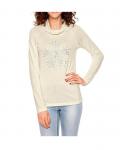 Designer-Rollkragenshirt mit Strass ecru